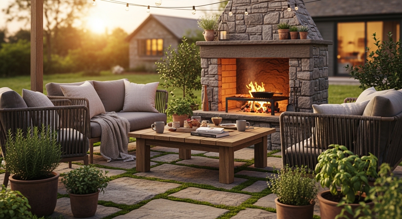 Обустраиваем уютную уличную зону отдыха у камина своими руками