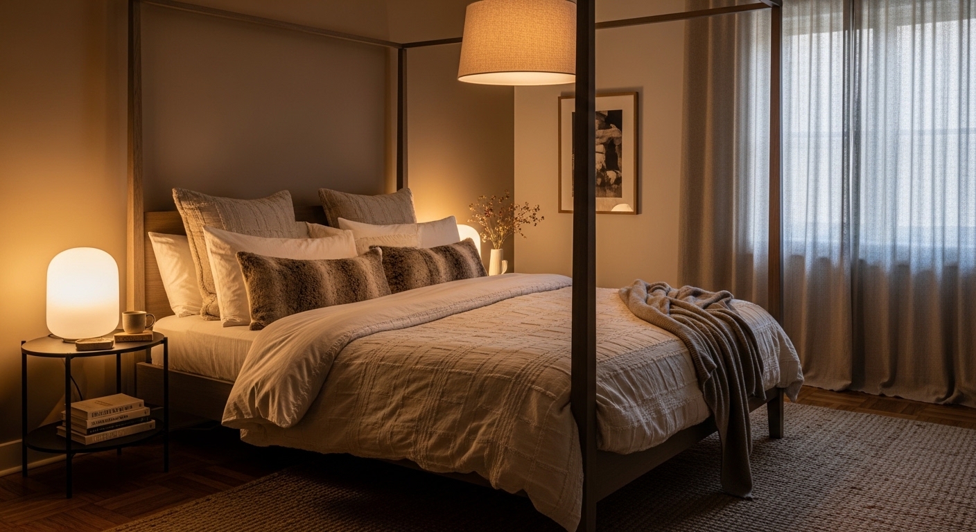 Создаем уютную атмосферу в спальне с помощью освещения и текстиля