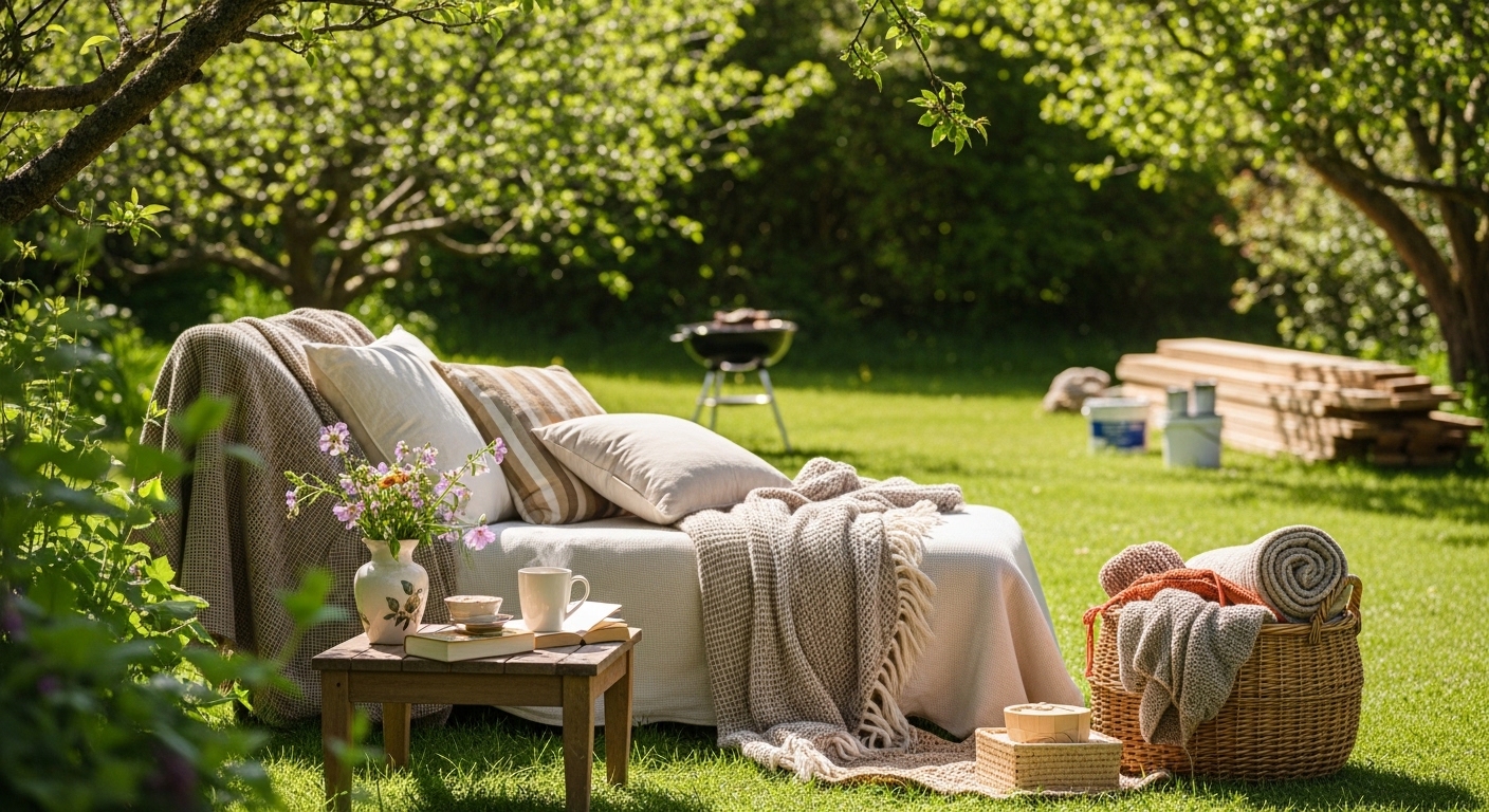 Обустраиваем уютную зону отдыха на лужайке или в саду своими руками