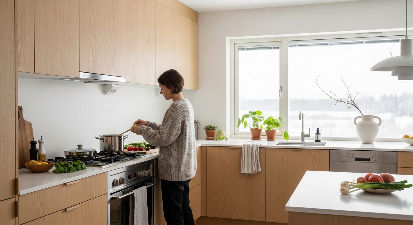 Обустраиваем уютную кухню в стиле скандинавский минимализм